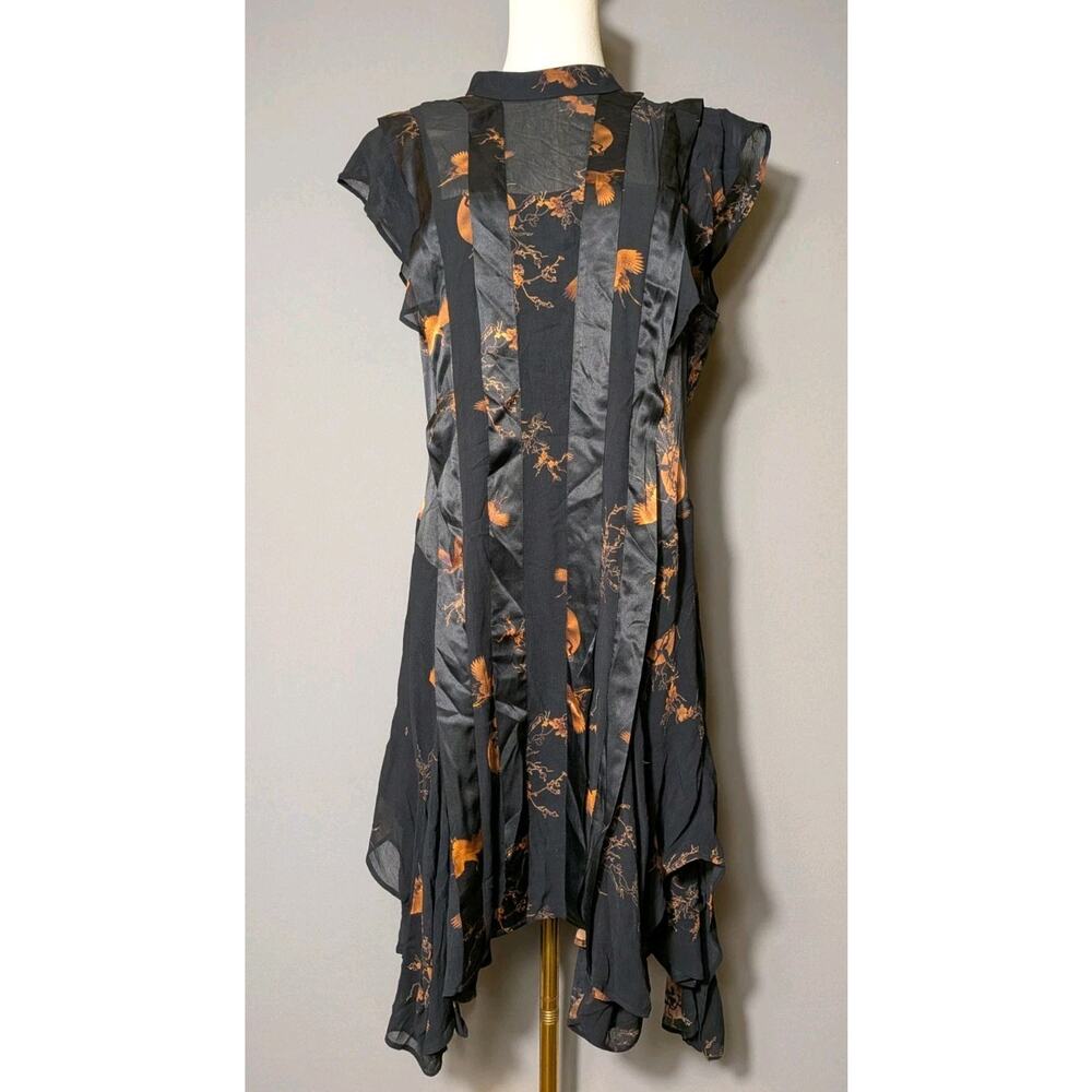 All Saints Black Dress with Burnt Orange Floral Accents